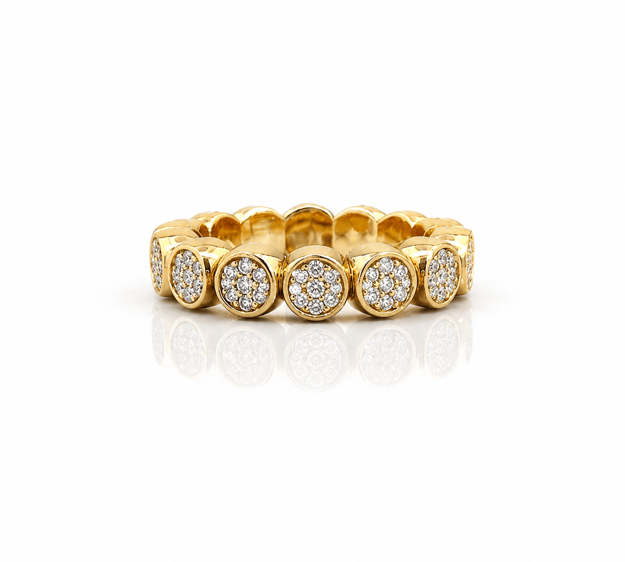 Rings XS:  size 4-7 / Yellow Gold 18K Gold Stretch Bezel Pave Diamond Eternity Ring