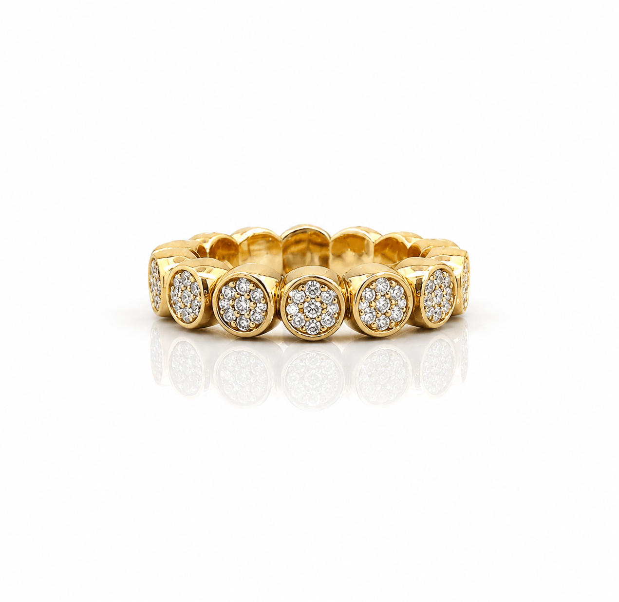 Rings XS:  size 4-7 / Yellow Gold 18K Gold Stretch Bezel Pave Diamond Eternity Ring