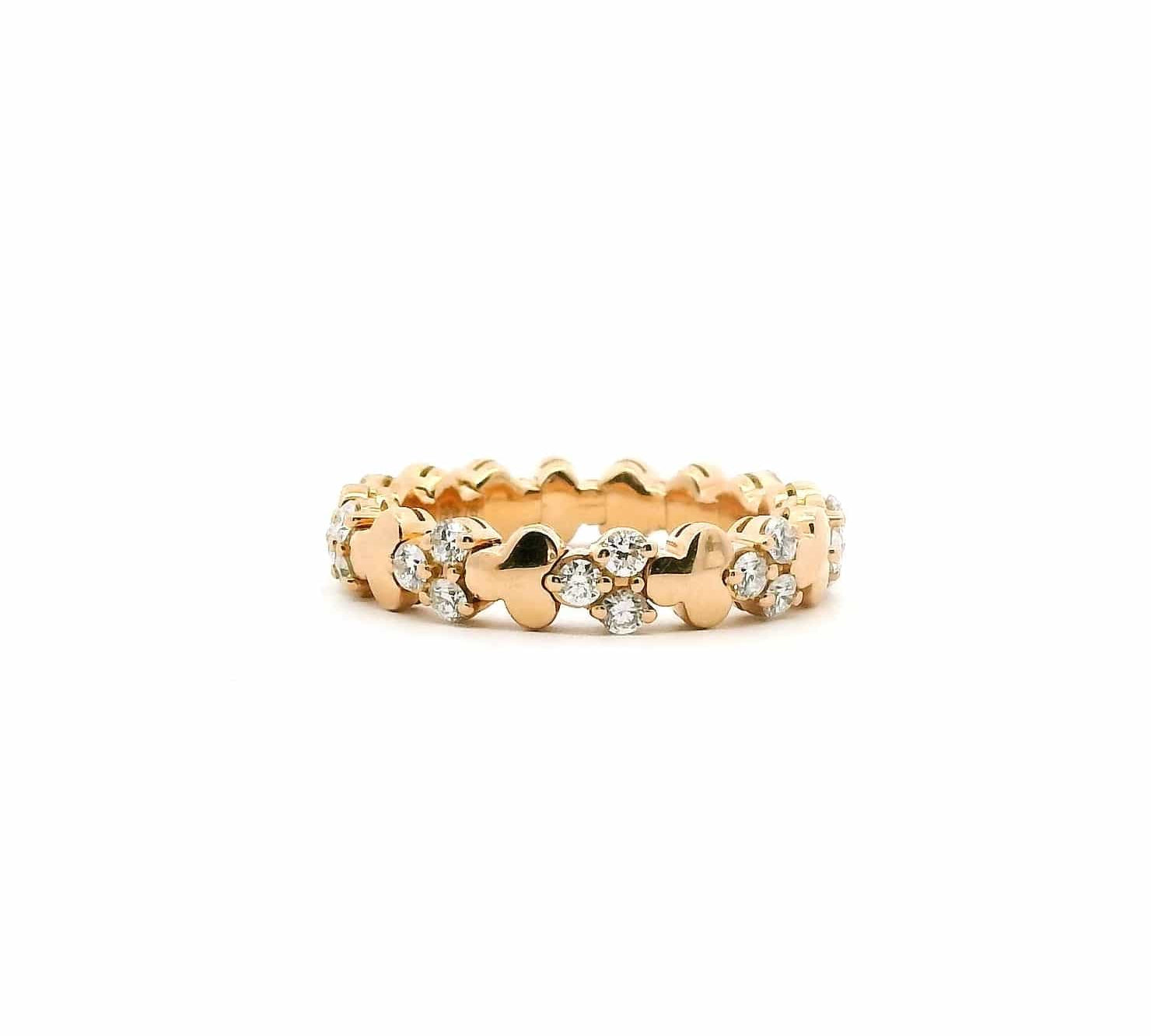 Rings XS:  size 4-7 / Yellow Gold 18K Gold Stretch Round Trio Of White Diamond Eternity Rings