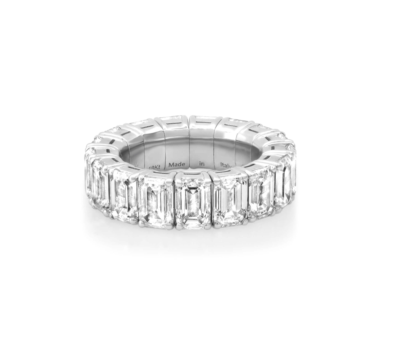 Rings XS:  size 4-7 / Yellow Gold / 2.5-3.2 Carats Diamonds TW 18K Gold Stretch Emerald Cut Diamond Eternity Rings