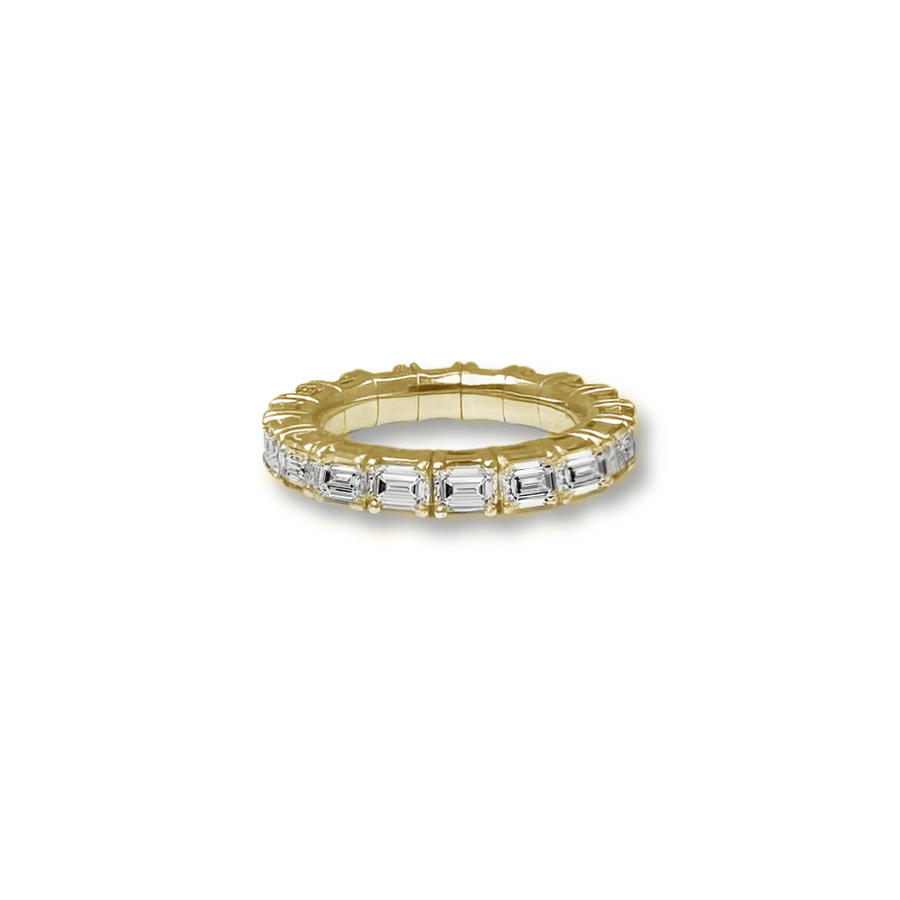 Rings XS:  size 4-7 / Yellow Gold / .6-.76 Carats Diamonds TW 18K Gold East West Stretch & Stack Emerald Cut Diamond Eternity Rings, Lab Grown Diamonds