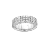 Rings XS:  size 4-7 / Yellow Gold / .6-.76 Carats Diamonds TW 18K Gold Stretch White Round Three Row Diamond Eternity Rings