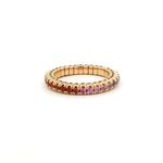 Rings XS:  size 4-7 / Yellow Gold / .6-.76 Carats Pink Sapphire TW 18K Gold Stretch Rainbow Sapphire Eternity Ring