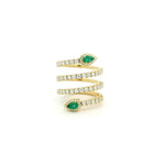 Rings xs / Yellow Gold 18K Gold Stretch Gold Diamond And Emerald Wrap Around Ring
