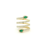 Rings xs / Yellow Gold 18K Gold Stretch Gold Diamond And Emerald Wrap Around Ring