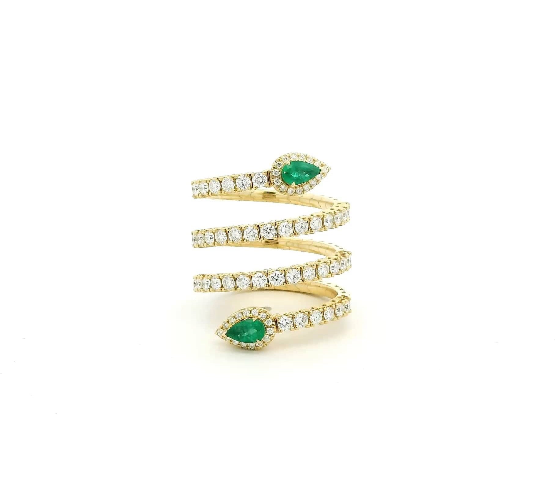Rings xs / Yellow Gold 18K Gold Stretch Gold Diamond And Emerald Wrap Around Ring