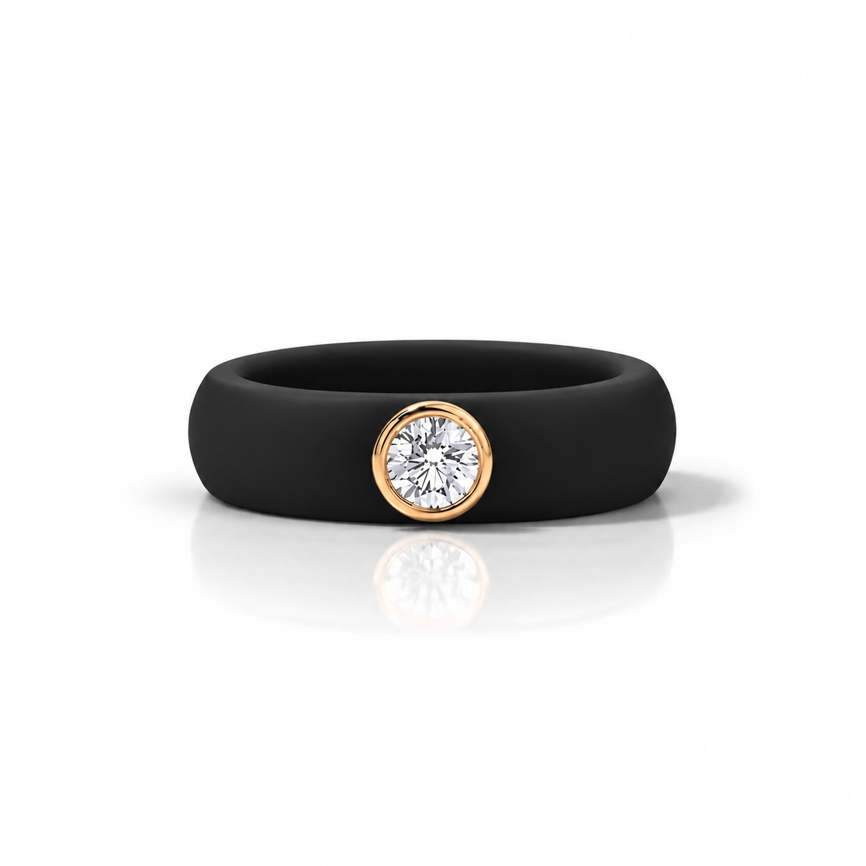 Rings Yellow / 4 / Black 14K gold Silicone Bezel Round Diamond Ring, 1-1.2 cts, Lab Grown