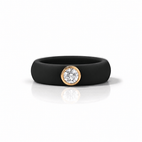 Rings Yellow / 4 / Black 14K gold Silicone Bezel Round Diamond Ring, 1-1.2 cts, Lab Grown