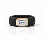 Rings Yellow / 4 / Black 14K gold Silicone Stretch Bezel Set Emerald Cut Diamond Ring, 3 ct