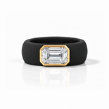 Rings Yellow / 4 / Black 14K gold Silicone Stretch Bezel Set Emerald Cut Diamond Ring, 3 ct