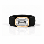 Rings Yellow / 4 / Black 14K gold Silicone Stretch Bezel Set Emerald Cut Diamond Ring, 4 ct
