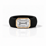 Rings Yellow / 4 / Black 14K gold Silicone Stretch Bezel Set Emerald Cut Diamond Ring, 4 ct