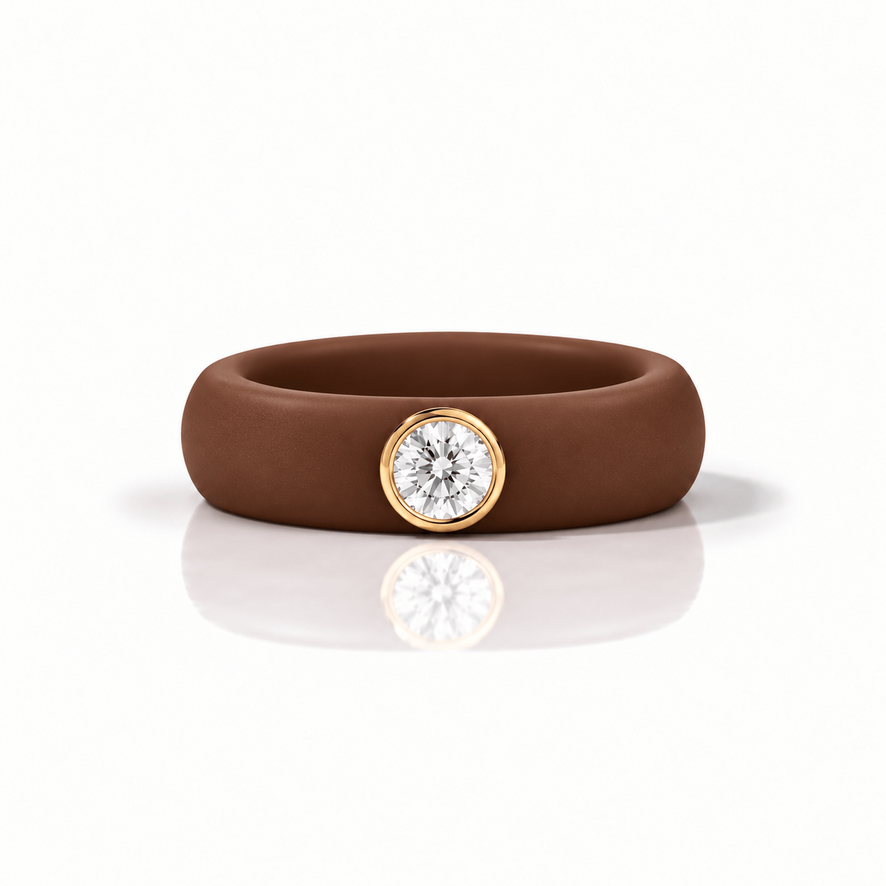 Rings Yellow / 4 / Brown 14K gold Silicone Bezel Round Diamond Ring, 1-1.2 cts, Lab Grown