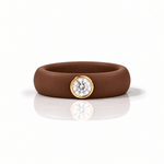 Rings Yellow / 4 / Brown 14K gold Silicone Bezel Round Diamond Ring, 1-1.2 cts, Lab Grown