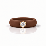 Rings Yellow / 4 / Brown 14K gold Silicone Bezel Round Diamond Ring, 1-1.2 cts, Lab Grown