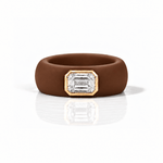 Rings Yellow / 4 / Brown 14K gold Silicone Stretch Bezel Set Emerald Cut Diamond Ring, 1-1.2 cts , Lab Grown