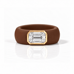 Rings Yellow / 4 / Brown 14K gold Silicone Stretch Bezel Set Emerald Cut Diamond Ring, 3 ct, Lab Grown