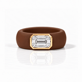 Rings Yellow / 4 / Brown 14K gold Silicone Stretch Bezel Set Emerald Cut Diamond Ring, 3 ct, Lab Grown