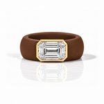 Rings Yellow / 4 / Brown 14K gold Silicone Stretch Bezel Set Emerald Cut Diamond Ring, 4 ct, Lab Grown