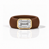 Rings Yellow / 4 / Brown 14K gold Silicone Stretch Bezel Set Emerald Cut Diamond Ring, 4 ct, Lab Grown