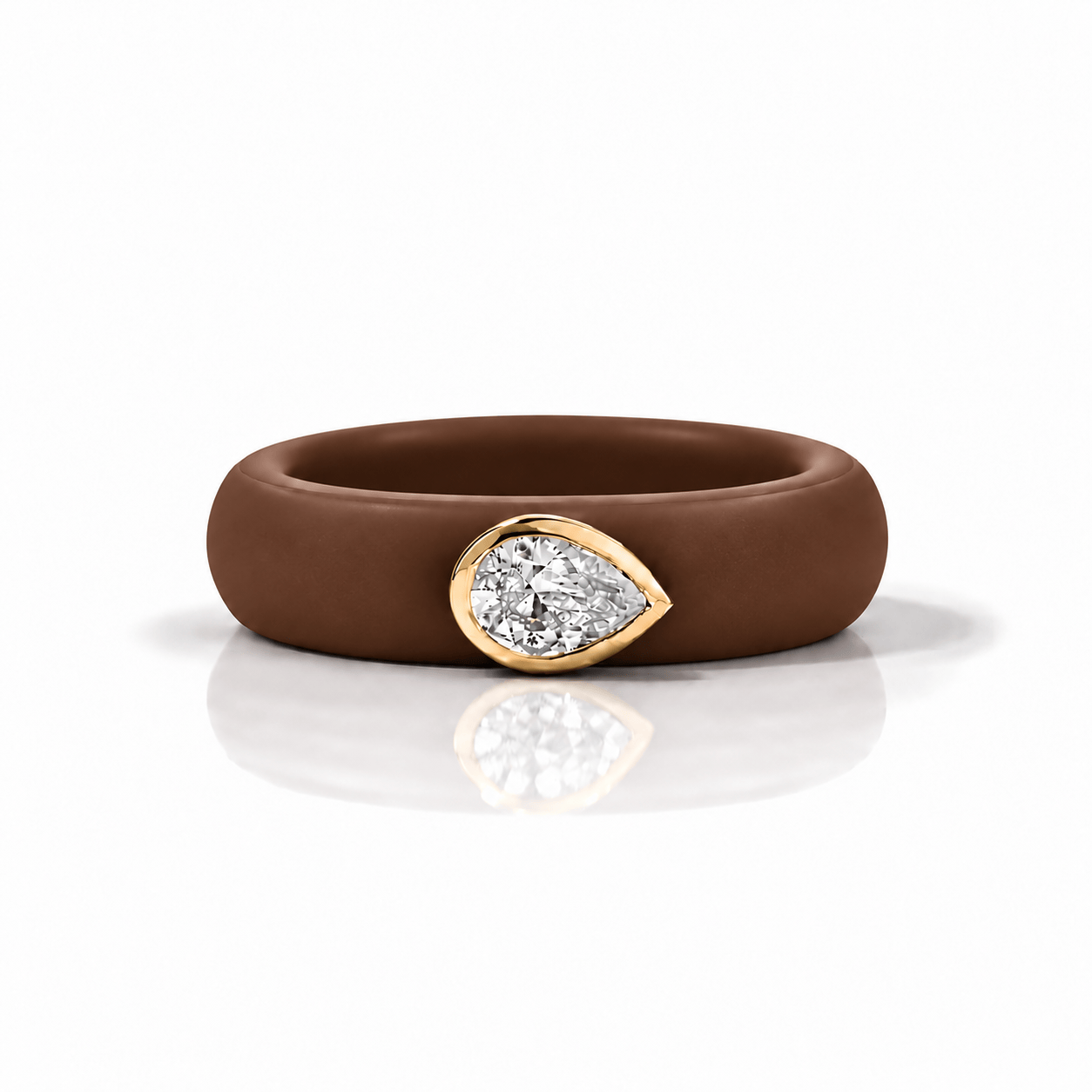 Rings Yellow / 4 / Brown 14K gold Silicone Stretch East West Bezel Set Pear Diamond Ring, 1-1.2 cts Lab Grown