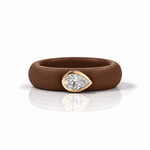 Rings Yellow / 4 / Brown 14K gold Silicone Stretch East West Bezel Set Pear Diamond Ring, 1-1.2 cts Lab Grown