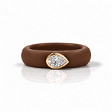 Rings Yellow / 4 / Brown 14K gold Silicone Stretch East West Bezel Set Pear Diamond Ring, 1-1.2 cts Lab Grown