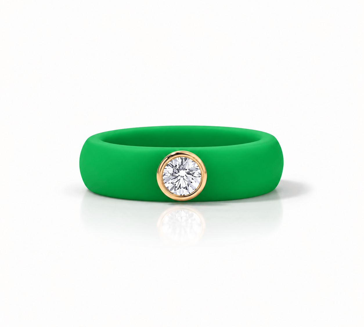 Rings Yellow / 4 / Green 14K gold Silicone Bezel Round Diamond Ring, 1-1.2 cts, Lab Grown