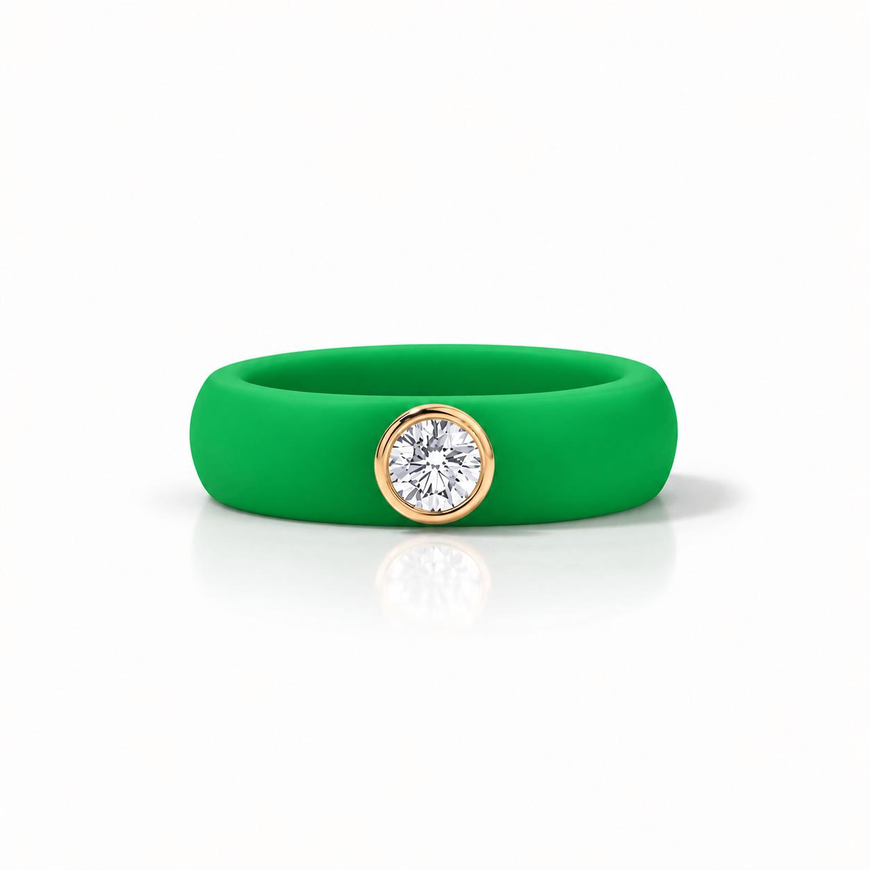Rings Yellow / 4 / Green 14K gold Silicone Bezel Round Diamond Ring, 1-1.2 cts, Lab Grown