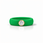 Rings Yellow / 4 / Green 14K gold Silicone Bezel Round Diamond Ring, 1-1.2 cts, Lab Grown