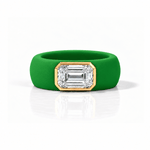 Rings Yellow / 4 / Green 14K gold Silicone Stretch Bezel Set Emerald Cut Diamond Ring, 3 ct