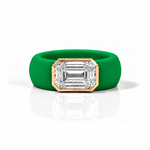 Rings Yellow / 4 / Green 14K gold Silicone Stretch Bezel Set Emerald Cut Diamond Ring, 4 ct