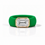 Rings Yellow / 4 / Green 14K gold Silicone Stretch Bezel Set Emerald Cut Diamond Ring, 4 ct