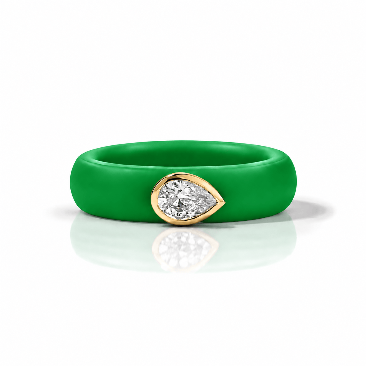 Rings Yellow / 4 / Green 14K gold Silicone Stretch East West Bezel Set Pear Diamond Ring, 1-1.2 cts Lab Grown
