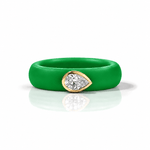 Rings Yellow / 4 / Green 14K gold Silicone Stretch East West Bezel Set Pear Diamond Ring, 1-1.2 cts Lab Grown