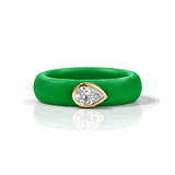 Rings Yellow / 4 / Green 14K gold Silicone Stretch East West Bezel Set Pear Diamond Ring, 1-1.2 cts Lab Grown