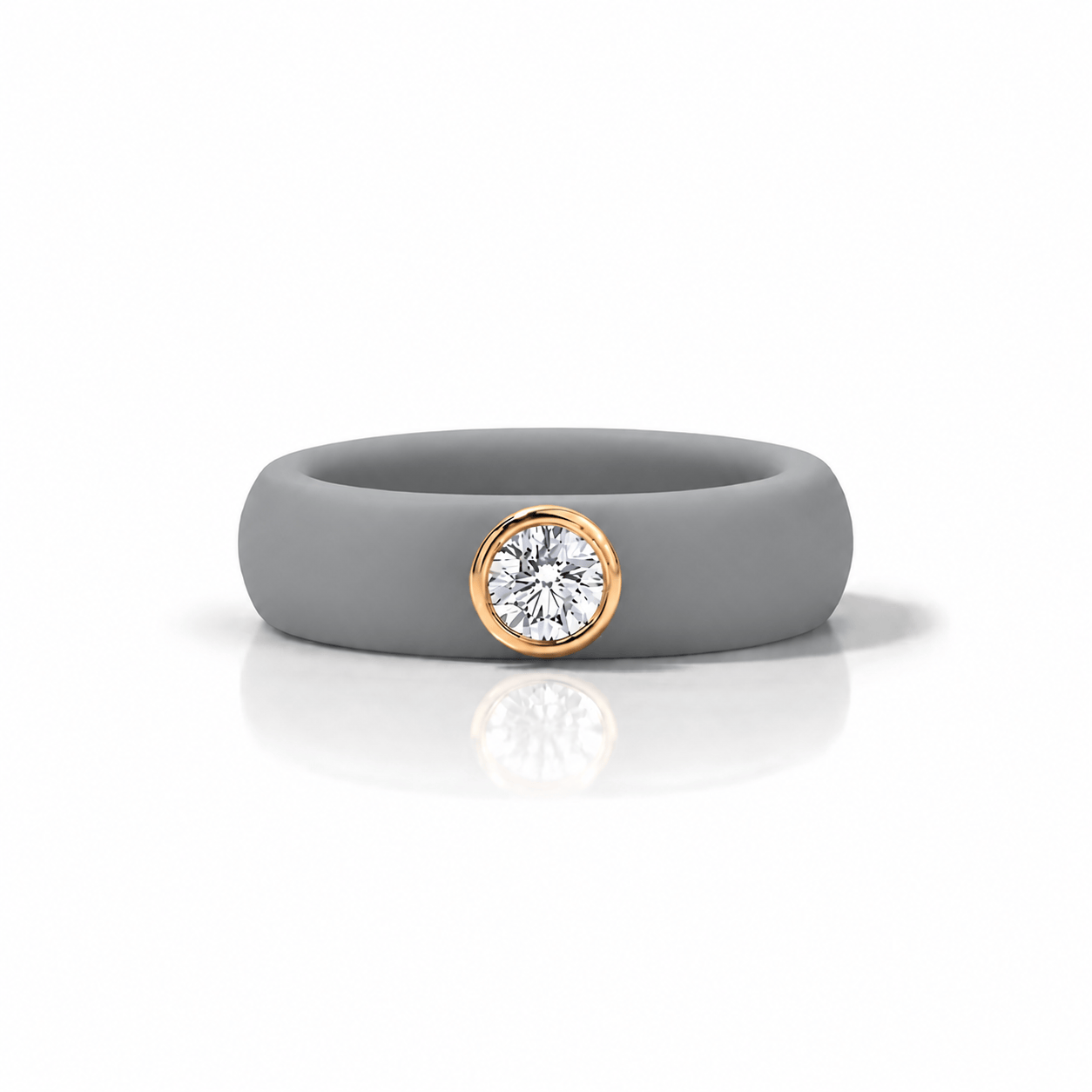 Rings Yellow / 4 / Grey 14K gold Silicone Bezel Round Diamond Ring, 1-1.2 cts, Lab Grown