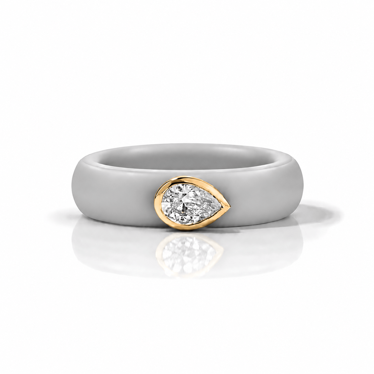Rings Yellow / 4 / Grey 14K gold Silicone Stretch East West Bezel Set Pear Diamond Ring, 1-1.2 cts Lab Grown