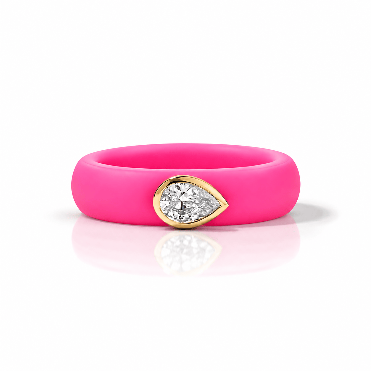 Rings Yellow / 4 / Hot Pink 14K gold Silicone Stretch East West Bezel Set Pear Diamond Ring, 1-1.2 cts Lab Grown