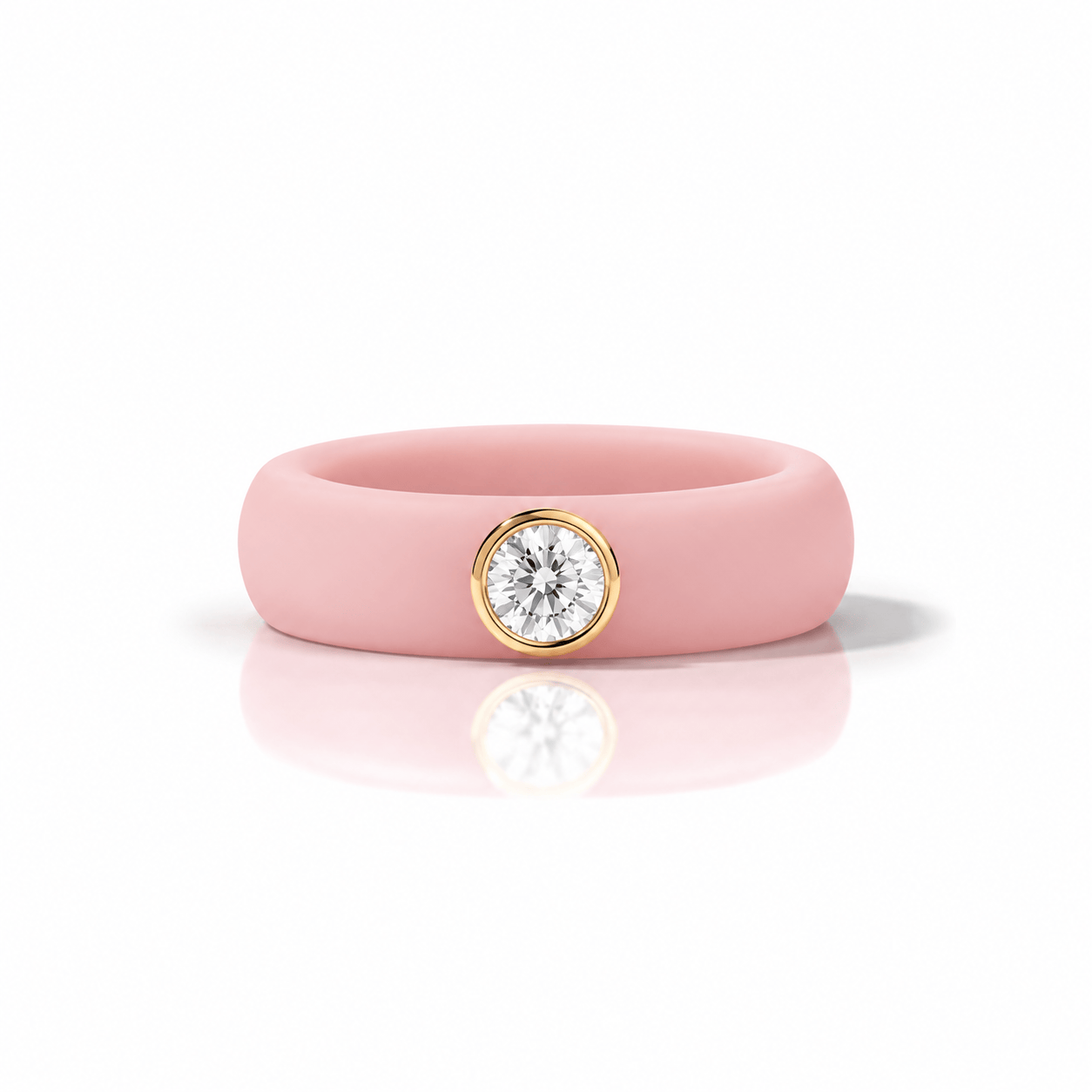 Rings Yellow / 4 / Light Pink 14K gold Silicone Bezel Round Diamond Ring, 1-1.2 cts, Lab Grown