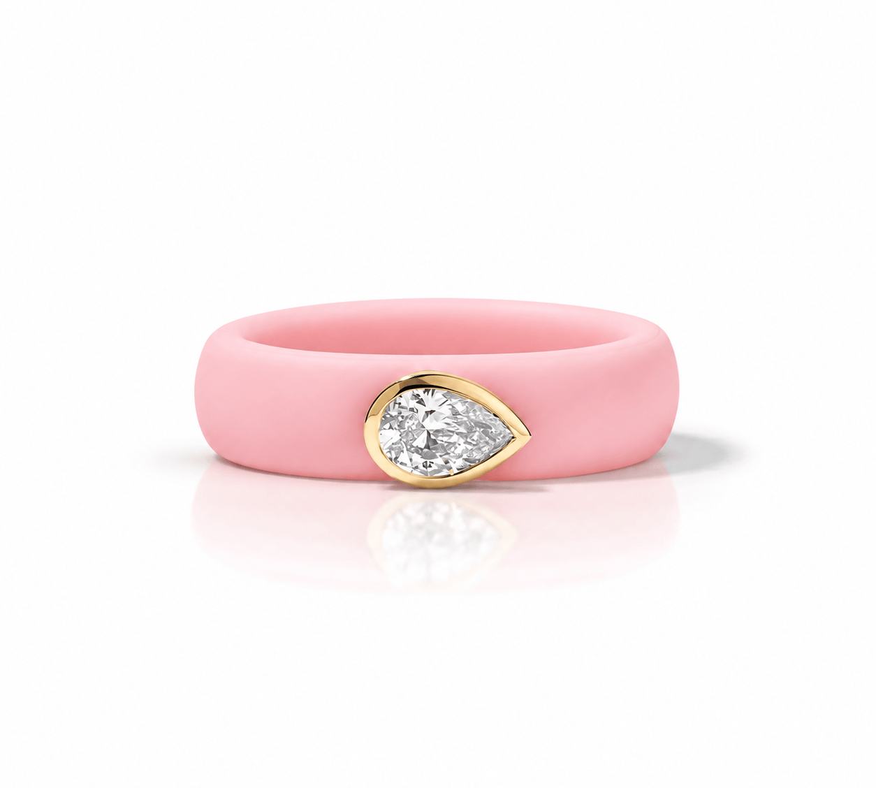 Rings Yellow / 4 / Light Pink 14K gold Silicone Stretch East West Bezel Set Pear Diamond Ring, 1-1.2 cts Lab Grown
