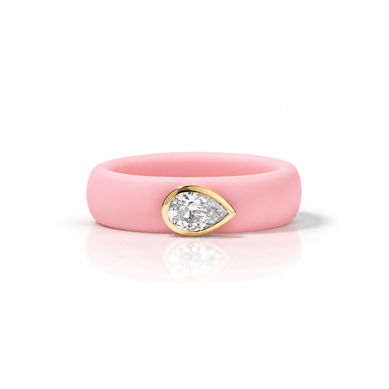 Rings Yellow / 4 / Light Pink 14K gold Silicone Stretch East West Bezel Set Pear Diamond Ring, 1-1.2 cts Lab Grown