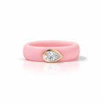 Rings Yellow / 4 / Light Pink 14K gold Silicone Stretch East West Bezel Set Pear Diamond Ring, 1-1.2 cts Lab Grown