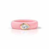 Rings Yellow / 4 / Light Pink 14K gold Silicone Stretch East West Bezel Set Pear Diamond Ring, 1-1.2 cts Lab Grown