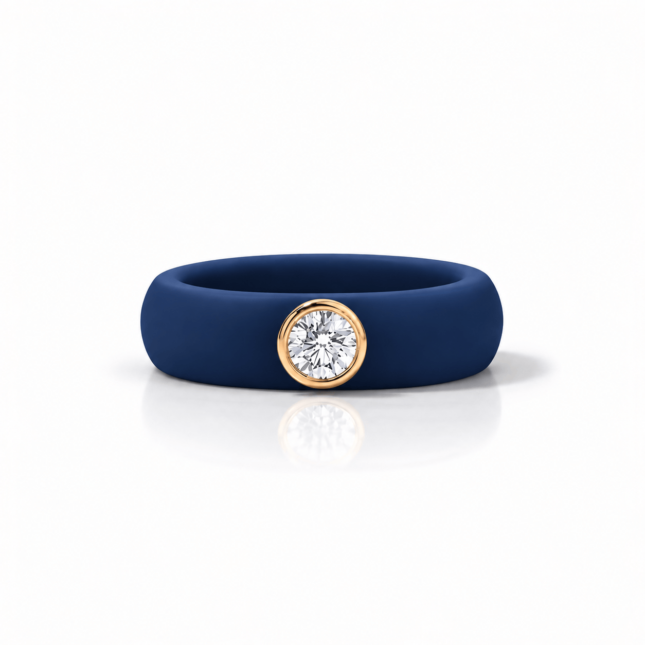 Rings Yellow / 4 / Navy 14K gold Silicone Bezel Round Diamond Ring, 1-1.2 cts, Lab Grown