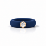 Rings Yellow / 4 / Navy 14K gold Silicone Bezel Round Diamond Ring, 1-1.2 cts, Lab Grown