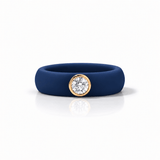 Rings Yellow / 4 / Navy 14K gold Silicone Bezel Round Diamond Ring, 1-1.2 cts, Lab Grown