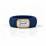Rings Yellow / 4 / Navy 14K gold Silicone Stretch Bezel Set Emerald Cut Diamond Ring, 3 ct