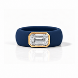 Rings Yellow / 4 / Navy 14K gold Silicone Stretch Bezel Set Emerald Cut Diamond Ring, 3 ct