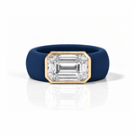 Rings Yellow / 4 / Navy 14K gold Silicone Stretch Bezel Set Emerald Cut Diamond Ring, 4 ct